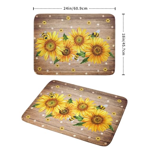 Sunflower Bee Dish Drying Mat for Kitchen Counter Home 18x24 Inch Wood Barn Microfiber Drainer Rack Mats Washable Absorbent Dish Dry Pad (Sunflower Bee Wood / 24" x 18")