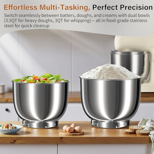 Stand Mixer with 3QT+3.5QT Dual Bowls (White)