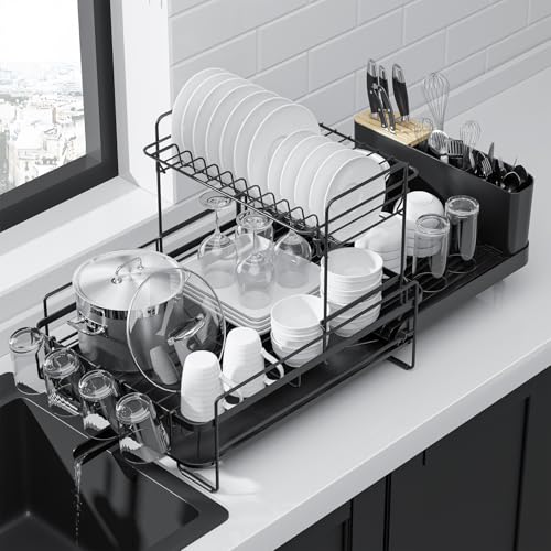 Extendable Dish Drying Rack (2-Tier / Black)