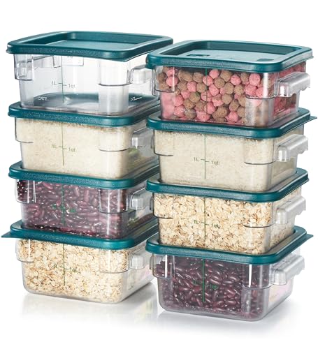 8 Pack 2 Qt NSF Clear Polycarbonate Food Storage Containers with Green Lids (2.0 Qt 8-Pack(Green Lids))