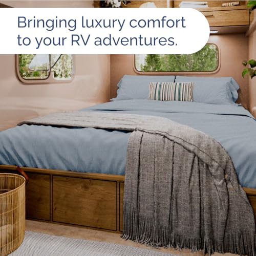 Short Queen Size 4 Piece Bed Sheet Set (39 - Heathered Blue / Short Queen)