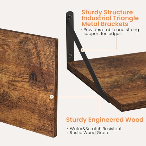 16W x 12D Deep Floating Shelves Set of 2 Rustic Brown (Rustic Brown With Black Metal Bracket / 16wx12dx5.8h)