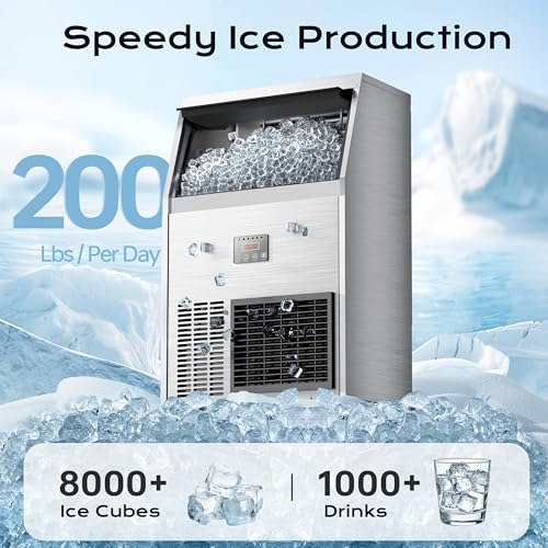 Commercial Ice Maker Machine 200 Lbs (200LBS/24H-Head and Bin)