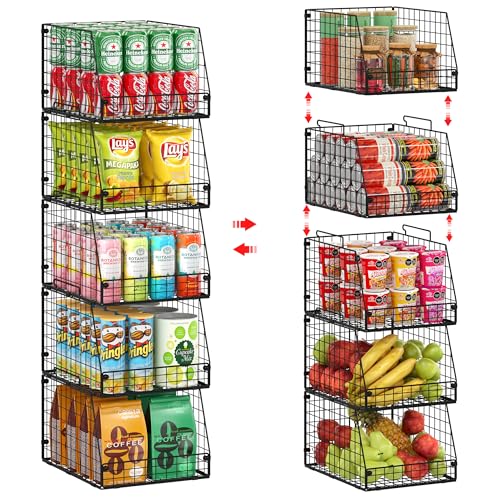 5 Pack XXL Stackable Wire Storage Basket (5 Count)