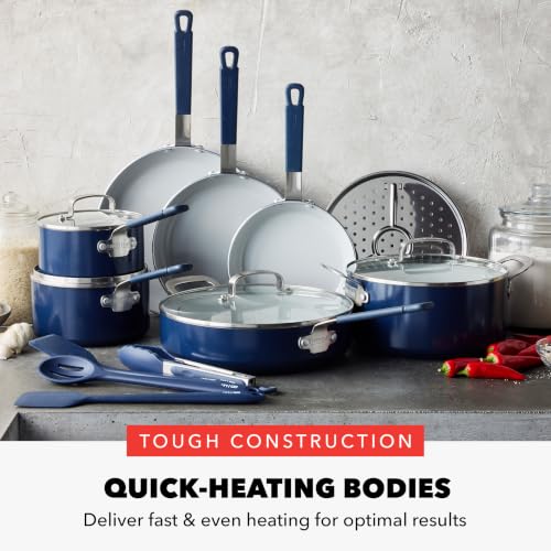 X Bobby Flay 16 Piece Ceramic Nonstick Cookware Set (16 Piece Cookware Set / Navy Blue)