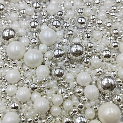 Edible White Silver Sugar Pearls Candy Sprinkles 120G (White Silver)