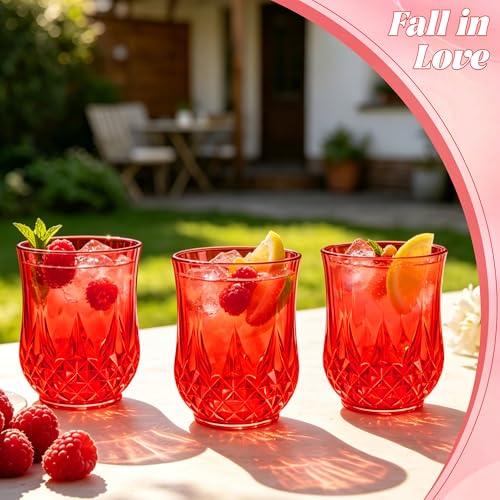 12 Pack Plastic Stemless Wine Glasses (Red)