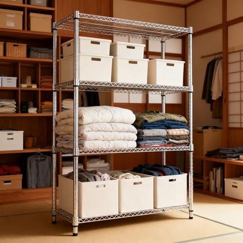4 Tiers Shelf Metal Storage Shelves 2640 lbs Steel Storage Shelving Utility Shelving Unit Steel Organizer Wire Rack for Home (4 tier, 17.7"D x 47.2"W x 70.3"H / Chrome)