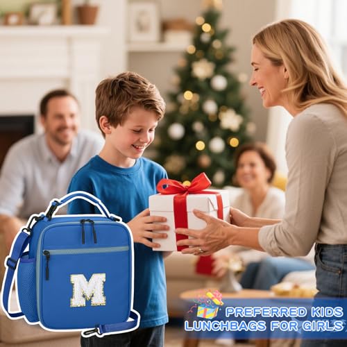 Lunch Box Kids Large Initial Insulated Lunch Bag for Girls (Blue / M)