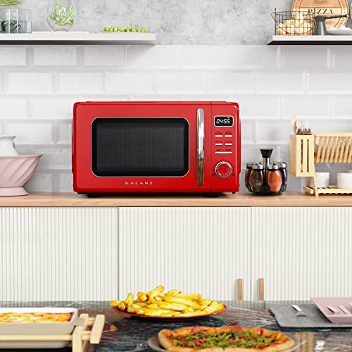GLCMKZ07RDR07 Retro Countertop Microwave Oven with Auto Cook & Reheat (Red / .7 cu ft / Modern)