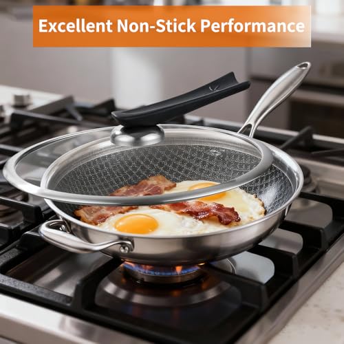 12-Inch Tri-Ply Stainless Steel Nonstick Wok with Lid, Induction (12 Inch/New)