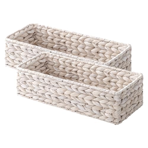 Small Toilet Paper Basket for Back of Toilet Basket (White(water Hyacinth) / 15 ¾"L x 6 ½"W x 4 ¼"H)
