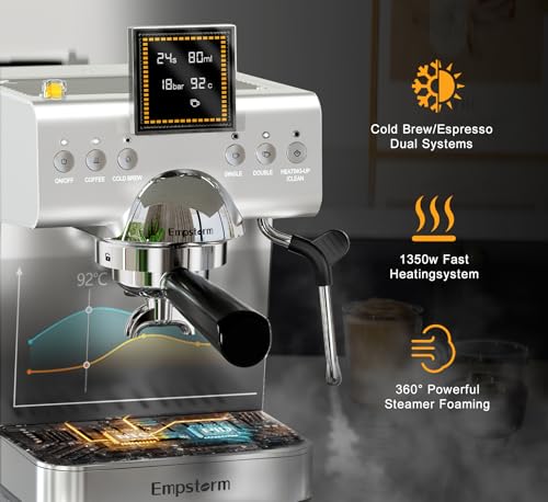 CB2 20 Bar Espresso Machine with Milk Frother Steam 1350W Silver (Classic-silver)
