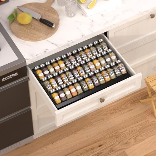 Expandable Metal Spice Drawer Organizer (Black / 2PACKS/BLACK/3-TIER)