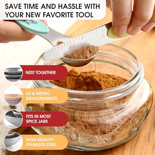 Stainless Steel Magnetic Measuring Spoons Set of 8 (Pastel / 1-Pack)