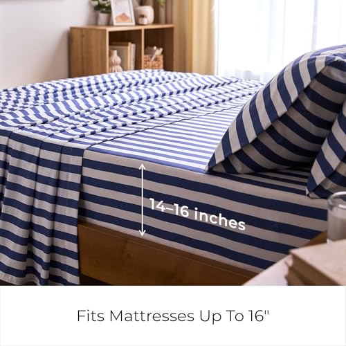 Iconic 4 Piece Sheet Set (3493 Oxford Stripe Blue Nova / California King)