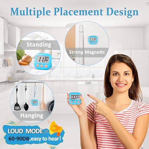 Digital Kitchen Classroom Timers for Kids Cooking 6pcs Blu Grn Pur (6 Count)