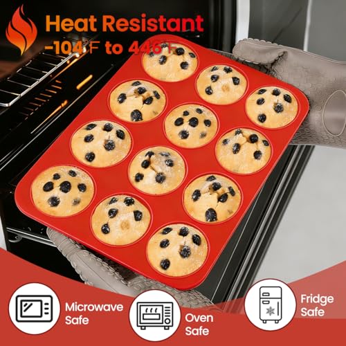 Silicone Muffin Pan 3 Pack Regular 12 Cup Muffin Tin for Baking Banana Muffins Cupcakes Egg Muffins (12-Cup Regular)