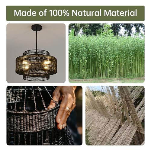 17.7" Black Rattan Chandelier for Dining Room (Black / 17.7" 4-Light)