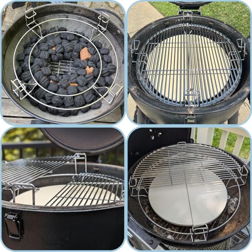 Cooking Grates with Ceramic Heat Deflectors System for Kamado Joe Classic (Large Big Green Egg Grates)