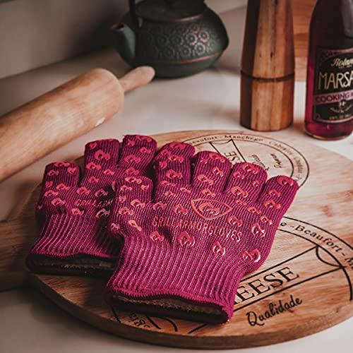 Grill Armor Oven Gloves with Fingers (One Size Fits Most Standard Cuff / Red)