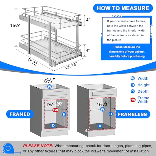 2 Tier Kitchen Cabinet Pullout Shelf and Drawer Organizer (W14 (14"W x 22"D) / 2 Tiers)