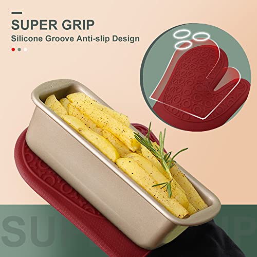 Silicone Oven Mitts (Red & Black / 14.6in Oven Mitts)