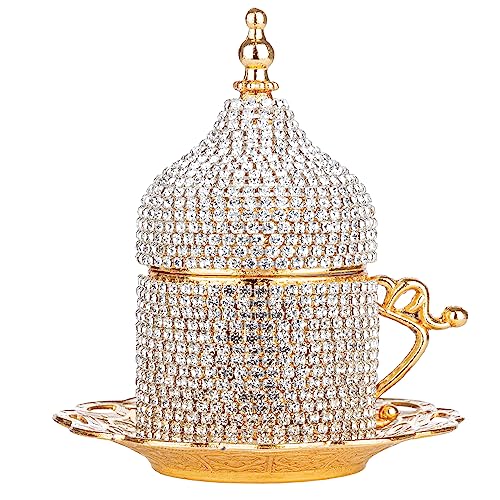 Lale Crystal Turkish Coffee Set with Tray (Gold)