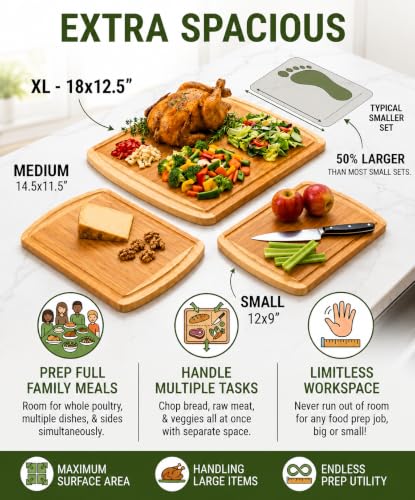 INDESTRUCTIBLE Extra Large Bamboo Cutting Board Set of 3 with Vertical Grain Strength Technology (Two-Tone)