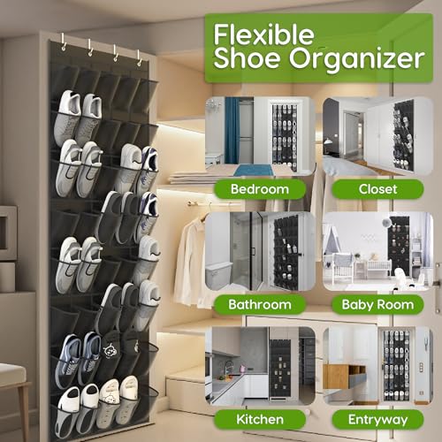 Over the Door Shoe Organizer with 40 Large Breathable Mesh Pockets (Black / 80 Pockets)