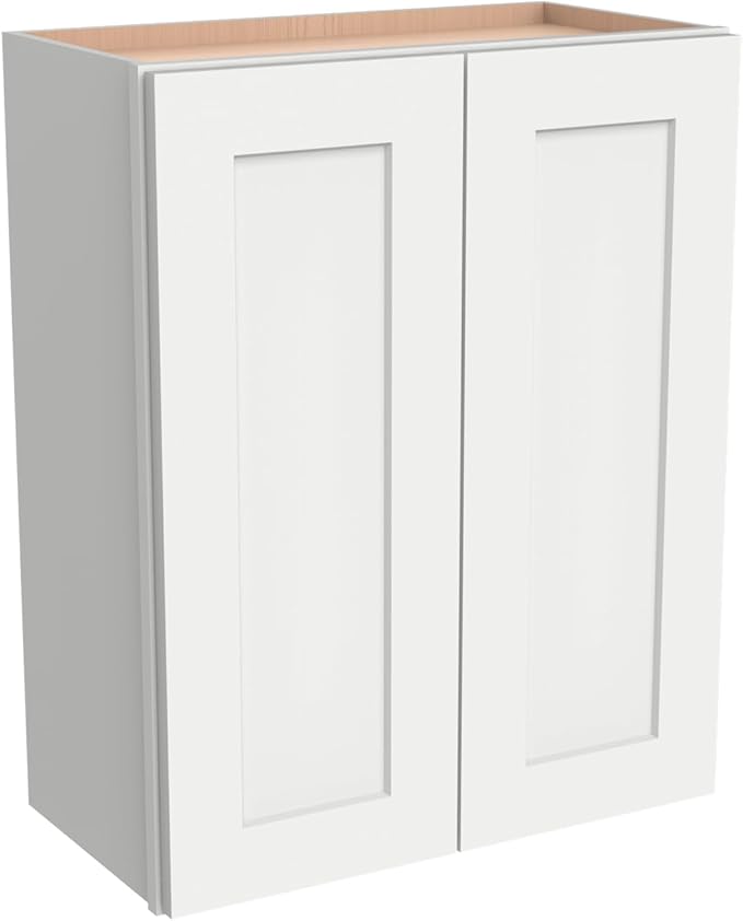 Wall-Mounted Cabinet – Solid Wood Shaker Style Medicine Cabinet with Adjustable Shelves & Soft-Close Doors for Bathroom, Kitchen, and Office Storage (Origami White, 33" W x 12" D x 30" H)