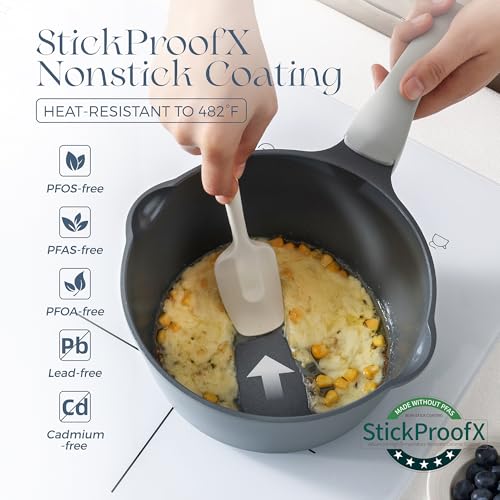 Ceramic Nonstick Saucepan with Lid (3 Quarts / Gray)
