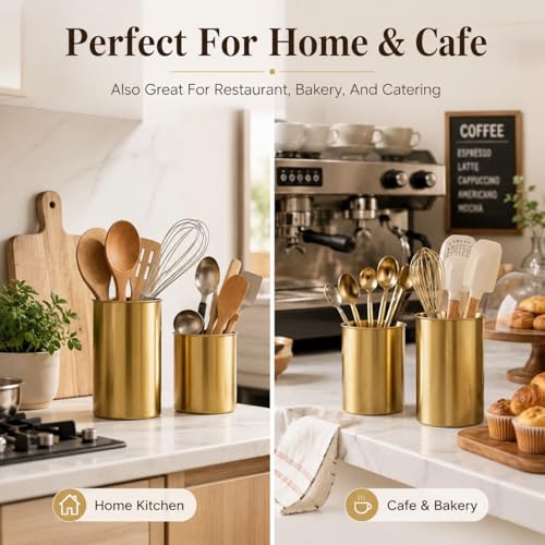 3 PCS Stainless Steel Kitchen Utensil Holders (Gold)