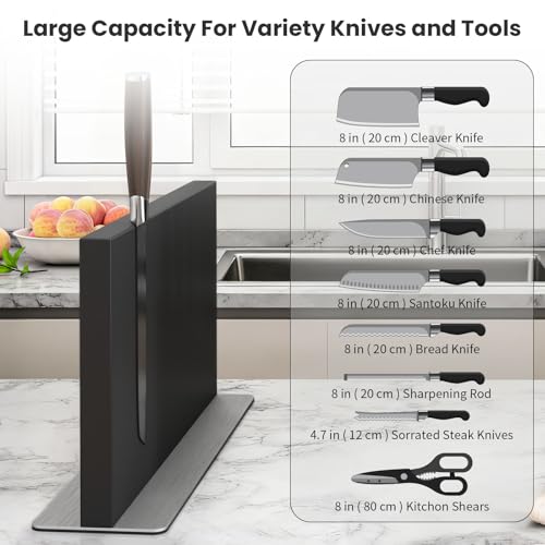 Black Steel Large Magnetic Knife Block (16x8.5 inch Black)