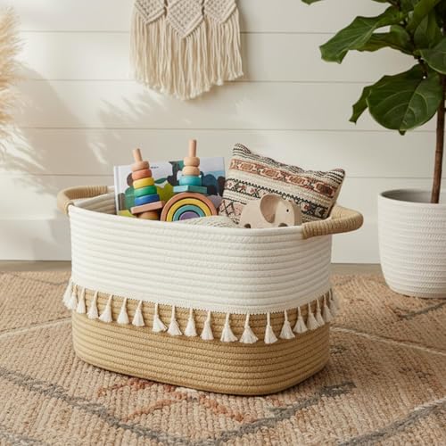Woven Storage Bin Set of 3 (White & Jute / 3 Pack)
