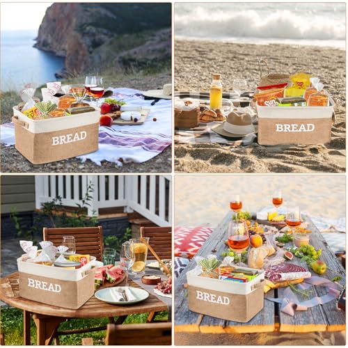 Bread Storage Basket for Kitchen (White & Beige)