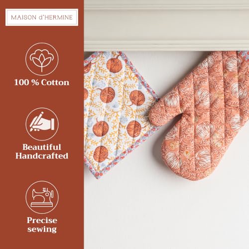 100% Cotton Oven Mitt & Pot Holder Set (033 - Harvest Festival / 7.5" x 13" & 8" x 8" (Oven Mitt & Pot Holder))