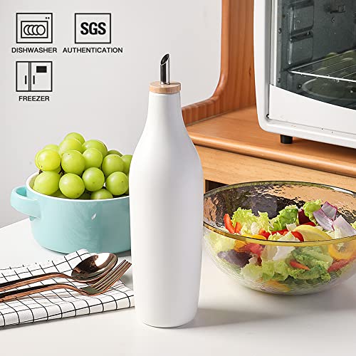 Sweejar Matte Ceramic Olive Oil Dispenser Bottles with Bamboo Tray (Black White & Tary / 17 Oz (Pack of 2))