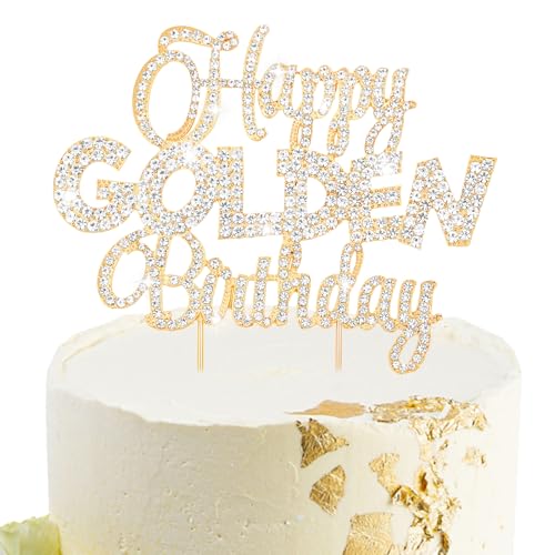 Happy Golden Birthday Cake Topper Rhinestones Golden Birthday Cake Toppers (Happy Golden Birthday- Gold)