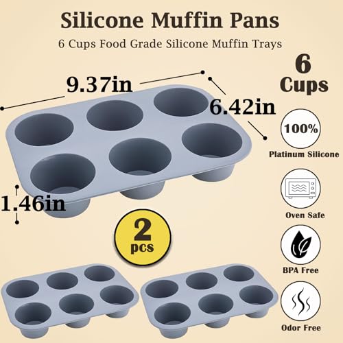 6 Cups Silicone Mini Muffin Pan Set (Set of 2--6 Cups (Gey+Grey))