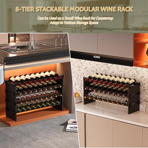 Wine Rack Freestanding Floor (Black 8-tier Without Glass Holder)
