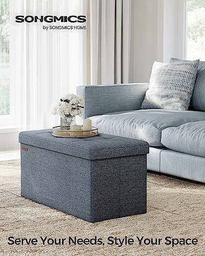 30 Inches Folding Storage Ottoman Bench (Misty Blue / 15"D x 30"W x 15"H (without Flipping Lid))