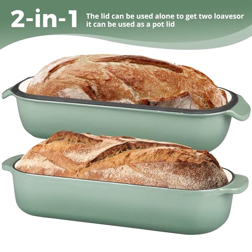 Enameled Cast Iron Loaf Pan with Lid (Sage Green)