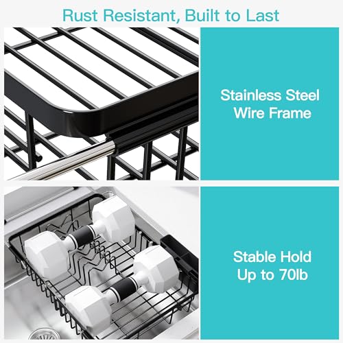 Black Dish Drying Rack Over the Sink with Utensil Holder (Black / For 12.5"-30"w Sink, Expandable)