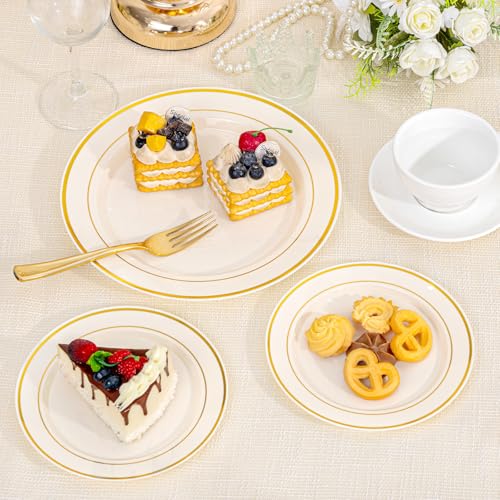200PCS Gold and Ivory Plastic Plates (Ivory Gold / 200 Pcs)