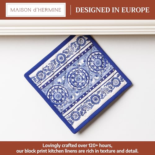 Pot Holders 100% Cotton Potholders (014 - Melodie Bleue / 8" x 8" (Pot Holder Pack of 1))