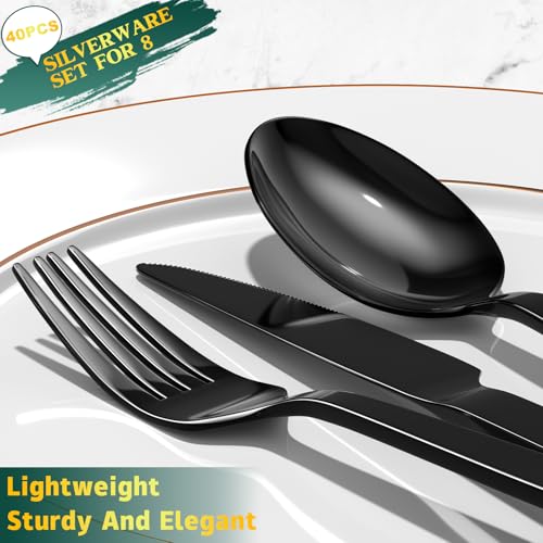 40 Pieces Black Silverware Set (40Pcs Black Modern Handles)