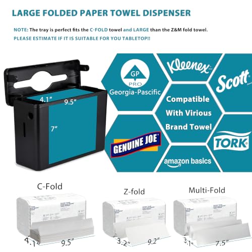 Multifold Paper Towel Dispenser Countertop Black Wide Design Large Capacity (D-34 Black)