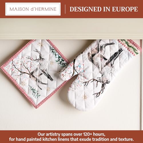 100% Cotton Oven Mitt & Pot Holder Set (116 - Rural Christmas / 7.5" x 13" & 8" x 8" (Oven Mitt & Pot Holder))