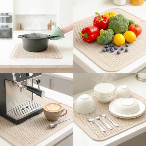 Silicone Dish Drying Mat for Multiple Usage (Tapioca / 18"L x 16"W)